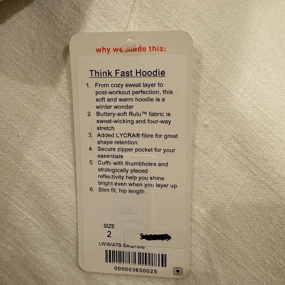 Lululemon Think Fast hoodie NWT​ - Picture 5 of 5